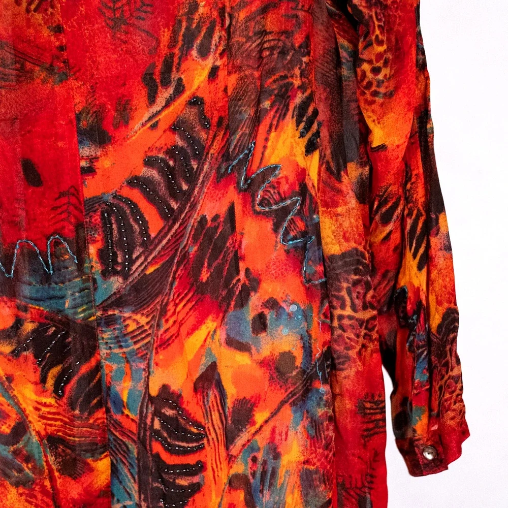 Vintage Chico's Design Sheer Beaded Artsy Shirt Dress Tunic Women's XL Boho Bold - Picture 7 of 9
